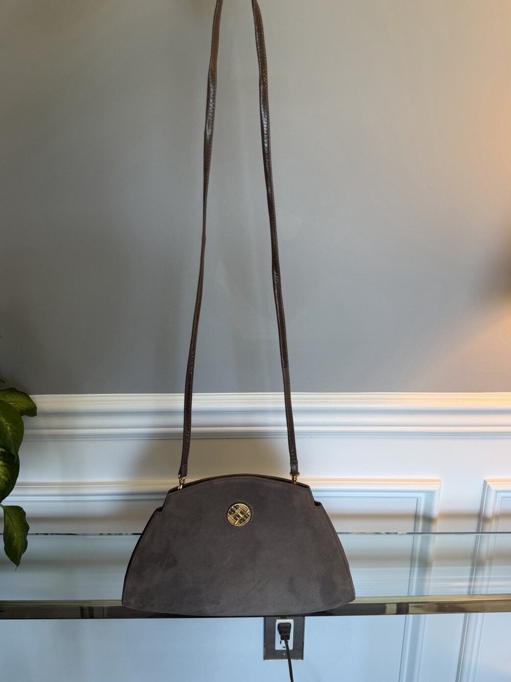 Vtg Bally Brown Suede Leather Shoulder Bag Made In Italy Minimalist Purse